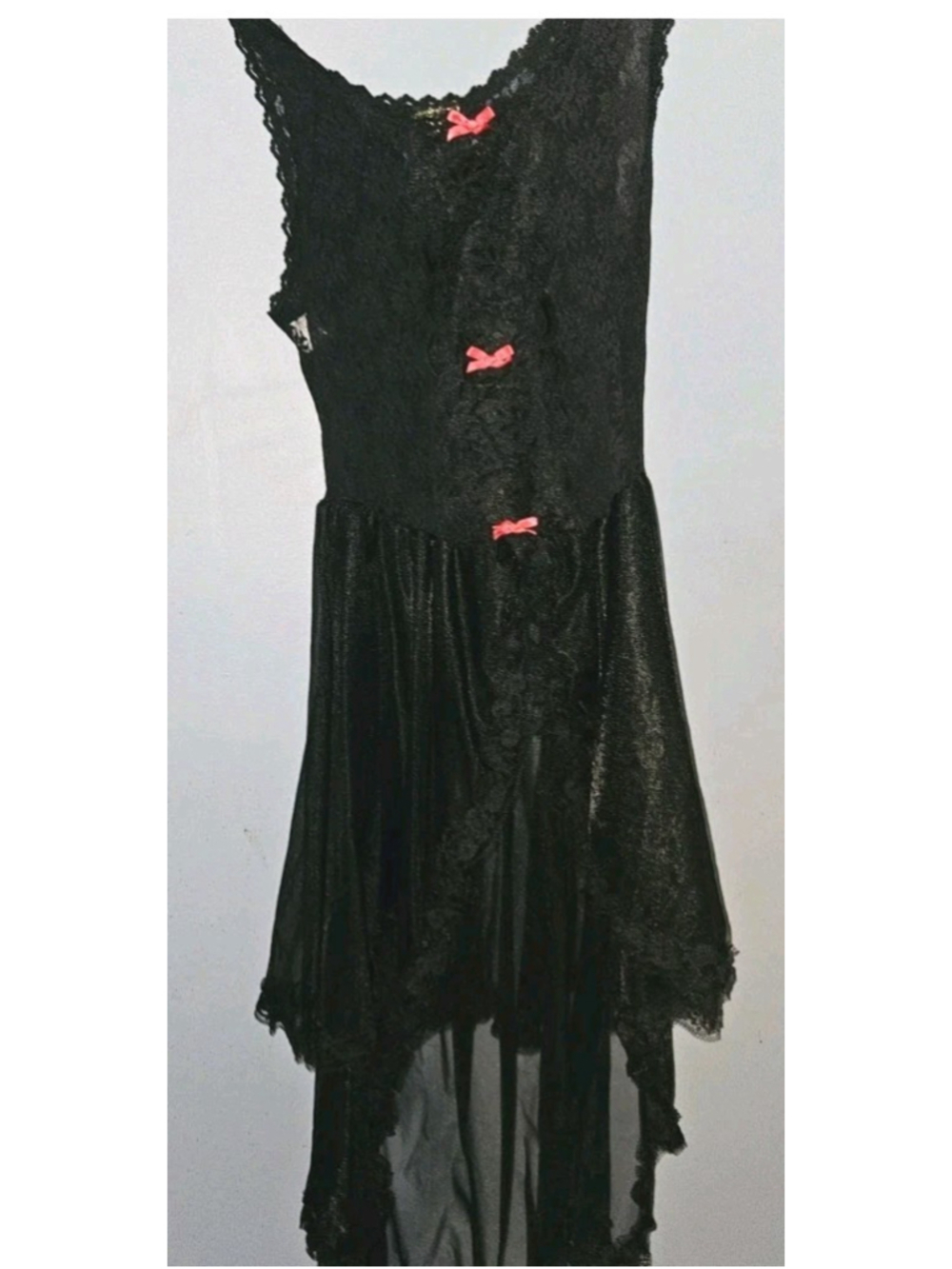Vtg Stroke of Midnight Babydoll Black Ruffled Lace Lingerie Nightgown Large